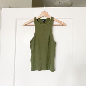 J crew ribbed green high neck tank top